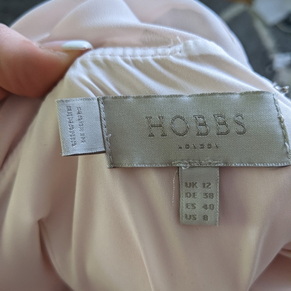 Hobbs Pale Pink Blush Mila Shift Dress Midi Long Sleeve Sheer Sleeve Size 8 - Picture 7 of 16